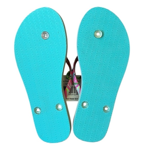 New Vera Bradley Palm Feathers Flip Flops Pink/Turquoise Tropical Medium/7-8 - Picture 5 of 6